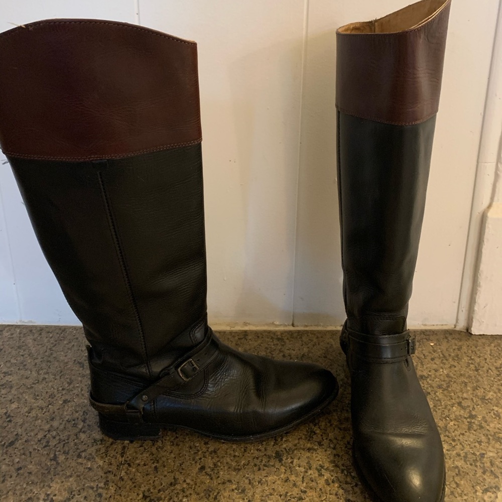 Black/Brown Talk Frye Riding Boots